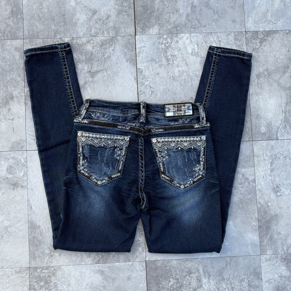 Vintage Y2K Grace In LA Low Rise Jeans Embroidered Rhinestone Denim 26